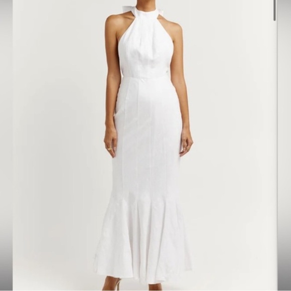 DISSH AISLE WHITE LINEN HIGH NECK DRESS size 6 medium bride bridal wedding maxi - Picture 4 of 11